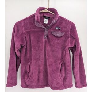 Patagonia Girls Re-Tool Snap-T Fleece Pullover Jacket Magenta Purple Size M 10